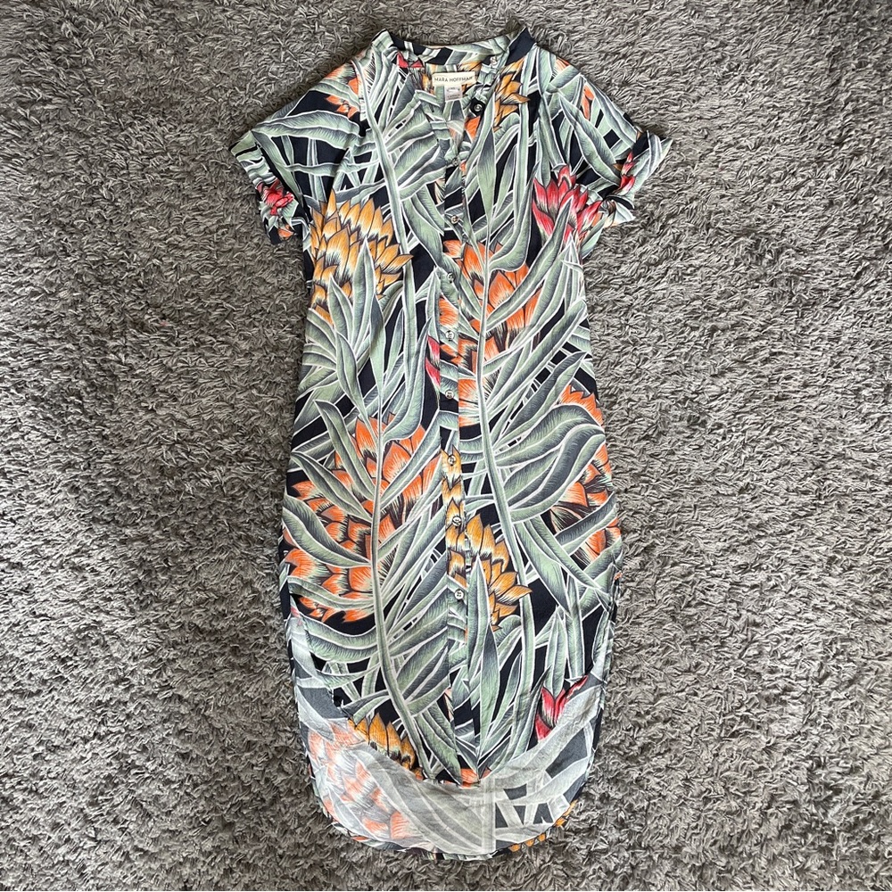 Mara Hoffman floral herbarium button down shirt dress size XS